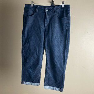 NYDJ Cropped Rolled Cuff Lift Tuck Slimming Ankle Jean Dark Wash Size 10 Blue